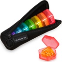 Small Pill Box, 7 Packs Travel Pill Case with Bag, Mini Pill Organizer for Pocket Purse, Daily Portable Medicine Vitamin Box, Fish Oil Box, Supplement Box