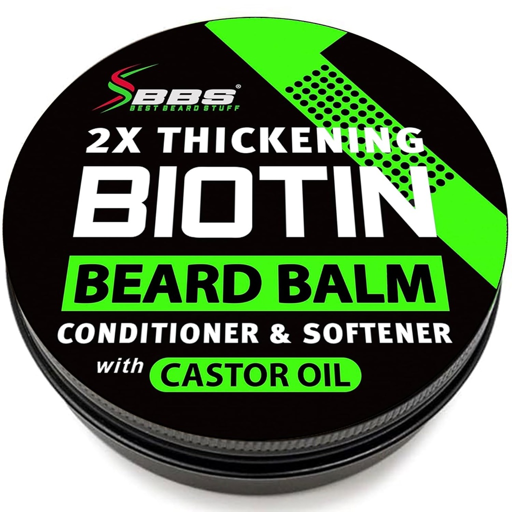 Biotin Beard Balm for Men - 2X Thickening for Beard and Mustache - Organic Mustache Wax with Castor Oil & Meadowfoam – Hydrating Facial Hair Growth Balm & Leave-In Conditioner