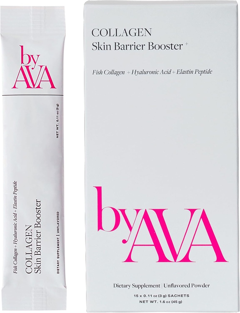 byAVA Marine Collagen Powder Skin Barrier Booster | Unflavored Fish Collagen Peptides with Elastin, Hyaluronic Acid, Biotin & Vitamin C | 15 Travel Stick Packets