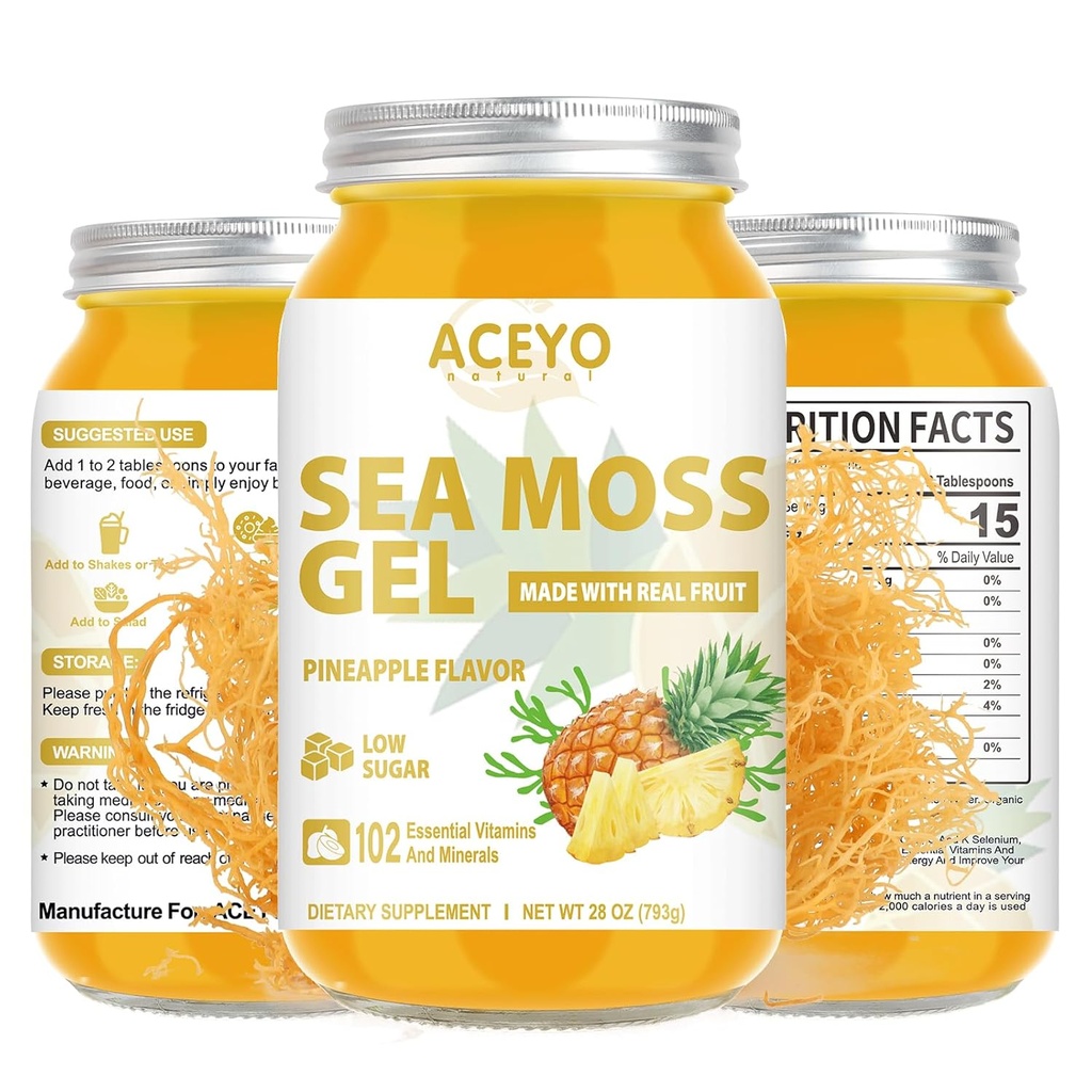 (28 OZ) Sea Moss Gel Raw Flavored Irish Seamoss Gel Natural Vegan Pineapple 102 Vitamins and Minerals Wild Harvested Non-GMO.