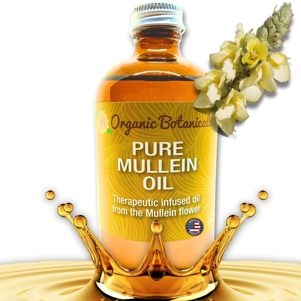Mullein Oil - Organic Ear Oil Drops for Earaches, Tinnitus & Kids - Herbal Extract for Soothing Relief (4 oz)