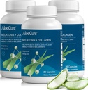 AloeCure Natural Melatonin + Collagen with Organic Aloe Vera - Natural Sleep Aid Supplement for Restful Nights - Collagen Complex for Joint Strength, Skin Elasticity, Hair & Nail Growth, 30 Capsules