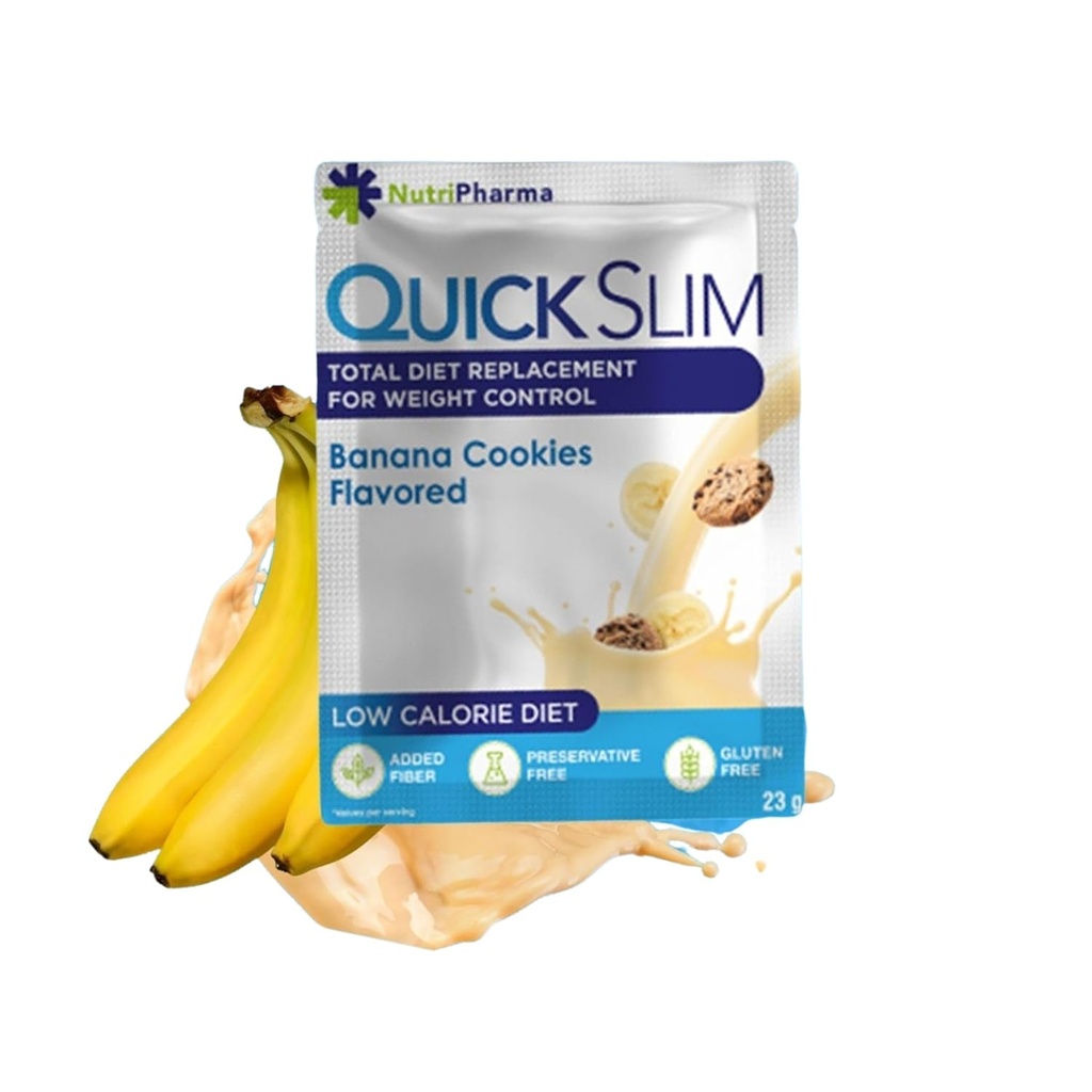 Quick Slim High Protein Weight Loss Shakes for Women & Men, Complete Meal Replacement Powder, Low Carb Diet Shakes, Intermittent Fasting, Keto, Gluten Free (1 serving, Banana Cookies)