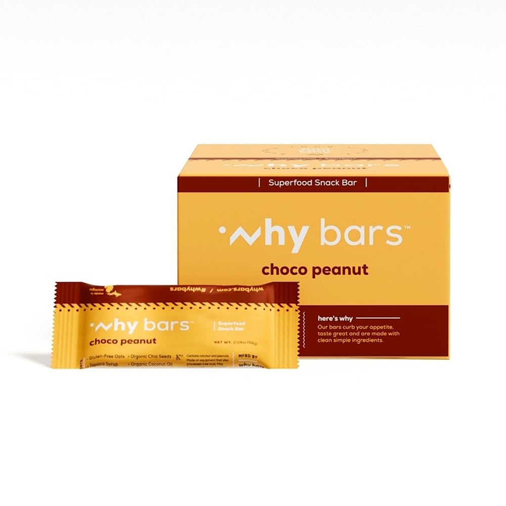 Why Bars, Protein Bars, Chocolate Peanut Butter, 2.04 Ounce Bars (Pack of 12 Protein Bars) - Protein Bar Superfood, Gluten Free, Non GMO, Organic, Vegan, Simple Ingredients