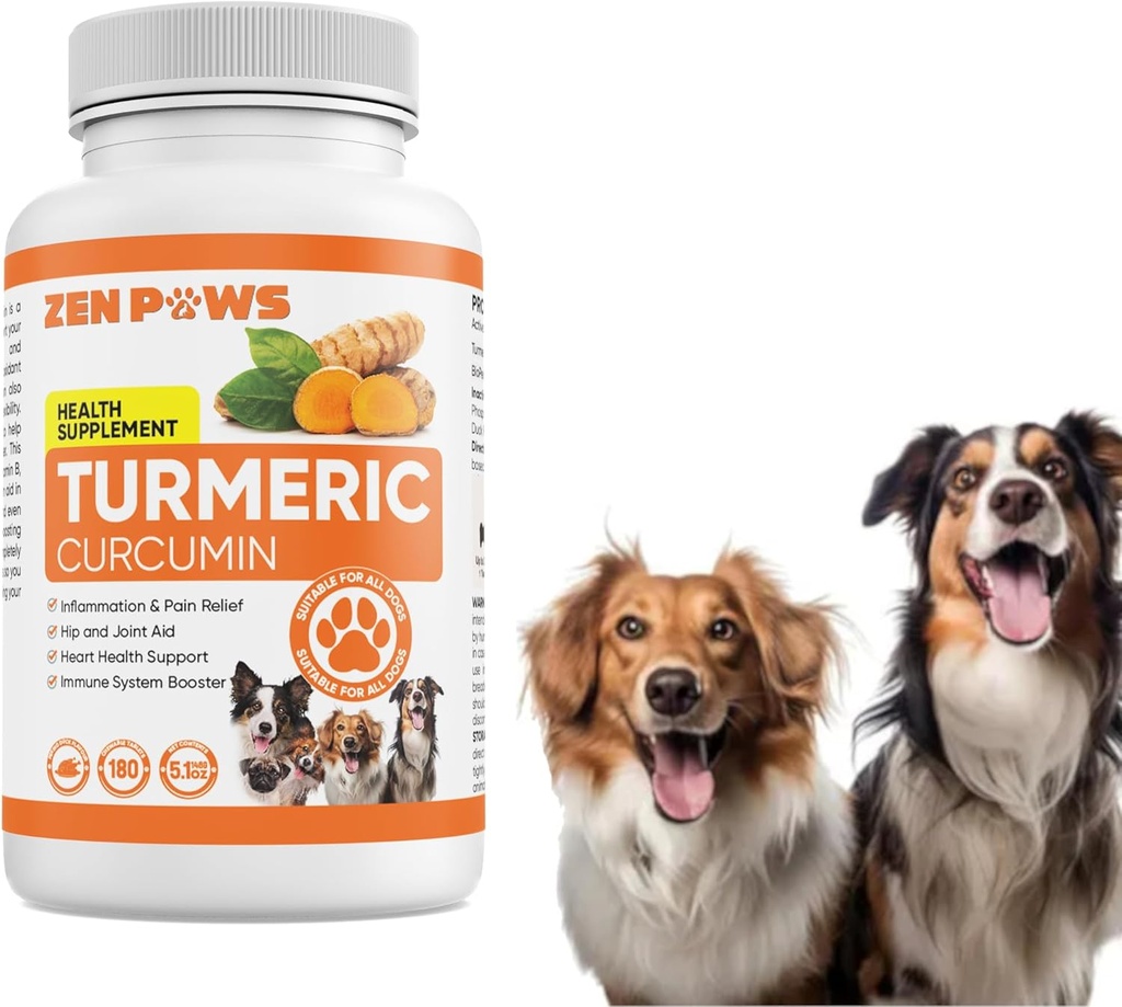 Turmeric for Dogs – 180 Count Tablet Treats with Curcumin & Piperine – Joint Health, Mobility, Allergy & Itch Relief, Skin & Coat, Hot Spots – Duck Flavor with Salmon Oil