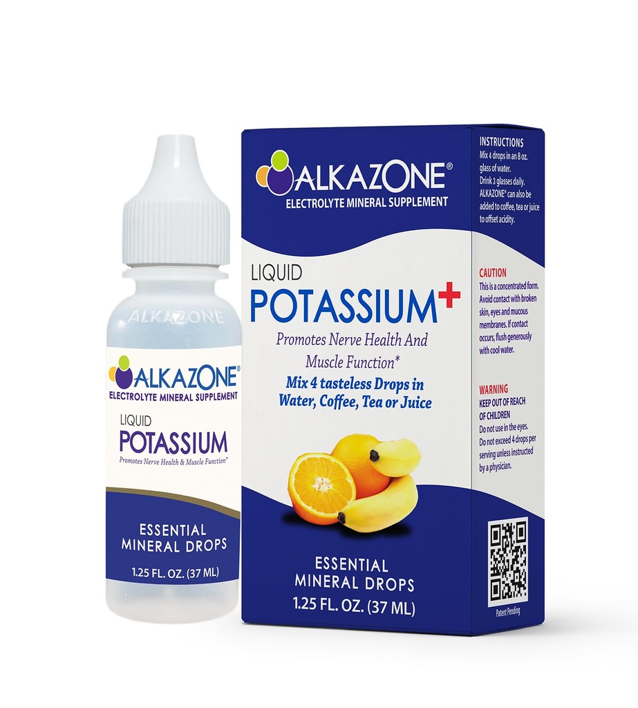 ALKAZONE Liquid Potassium+ | Liquid Supplements Have Faster Absorption Rate | Concentrated | Easiest Way to take Potassium | Tasteless Flavorless | 1.25 Oz, Clear, Pack of 1