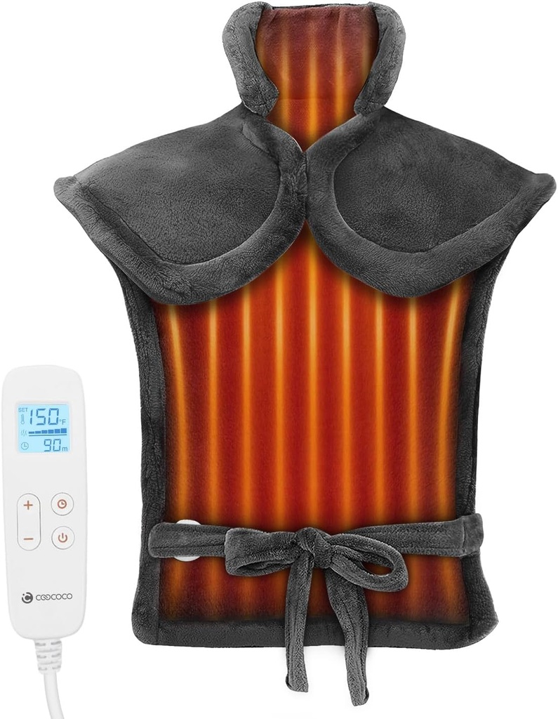 CooCoCo Heating Pad for Back Pain Relief, Birthday Gifts for Dad Mom Women Men, FSA Eligible Items, Electric Heat Pad for Neck Shoulders, Auto Off, Moist Heating, 24"x33", 10ft Cord, Gray