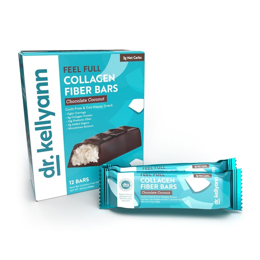 Dr. Kellyann Keto Collagen Fiber Bar (12 Bars) – High Fiber, Low Carb, Gluten-Free, Keto & Paleo-Friendly, 1 Box