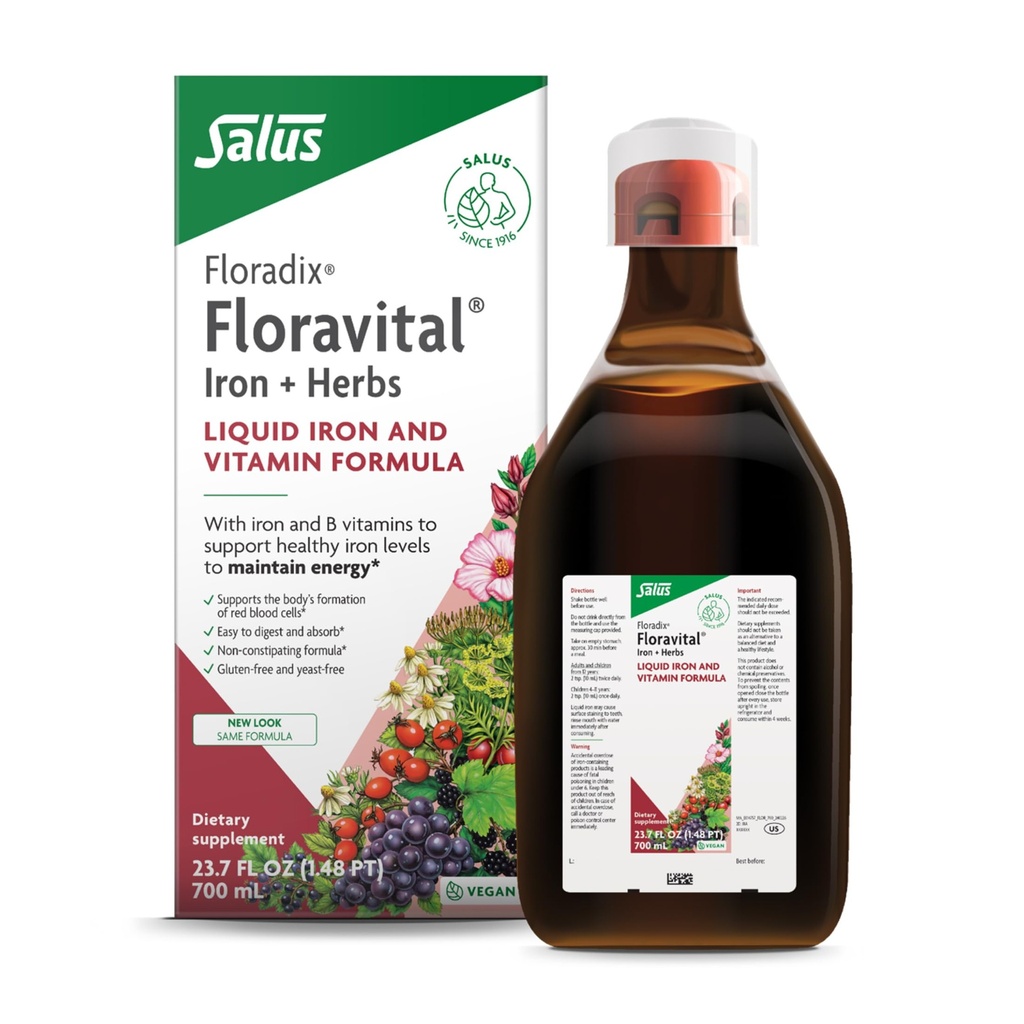 Floradix Floravital Liquid Iron & Vitamin Formula - Liquid Iron Supplement with Ferrous Gluconate, C & B Vitamins & Herbs for Energy Support - Vegan, Gluten-Free, Yeast-Free & Non-GMO - 23.7 Fl Oz