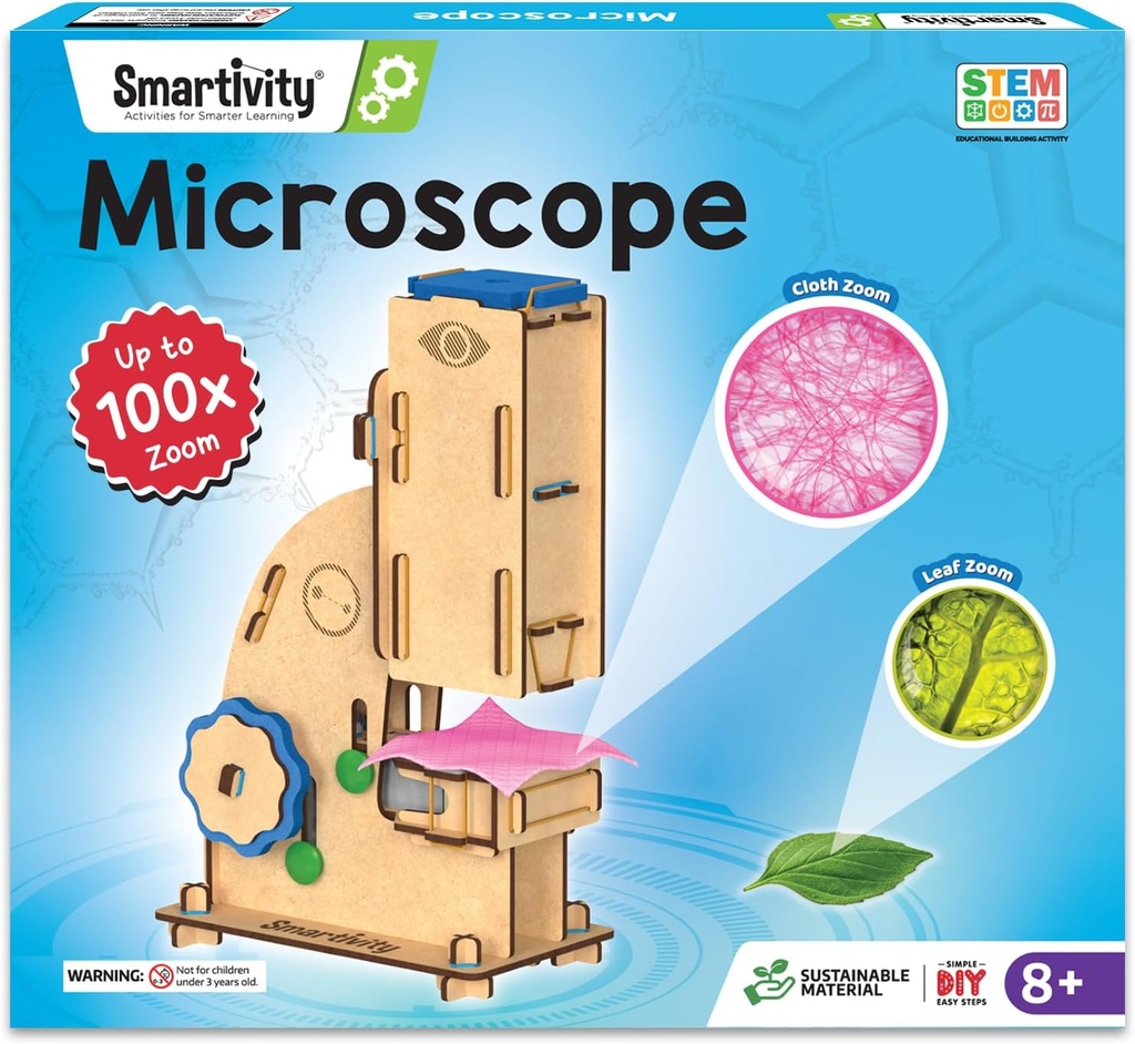 Smartivity Microscope 100x Zoom STEM Toy for Kids Age 8 to 14 Years Old | Cool Birthday Gifts Ideas for Boys & Girls | DIY Science Toys for 8,9,10,11,12,13,14 Years I Wooden Engineering Game