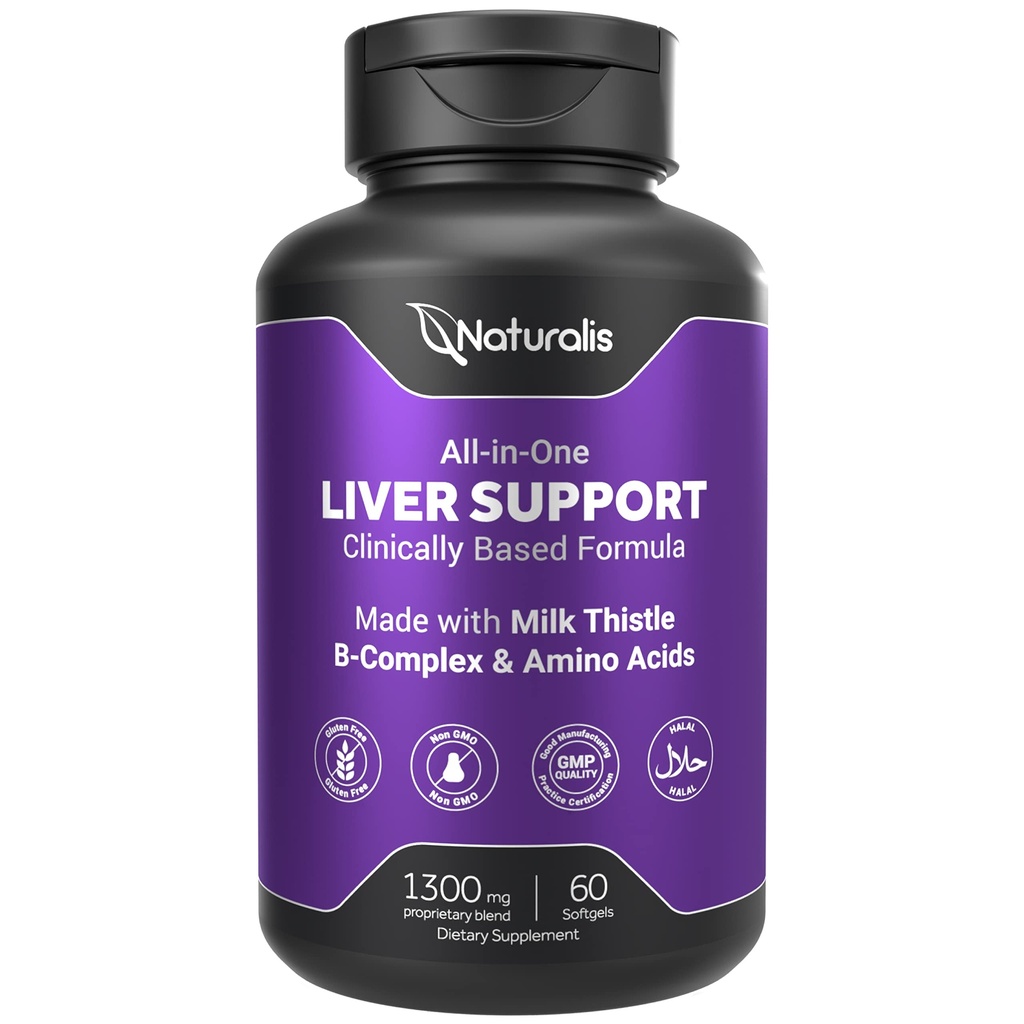 Naturalis Silymarin Milk Thistle 1300mg Enhanced with B Complex & Amino Acids | 13-in-1 Liver Cleanse, Detox & Repair | 60 Liver Essential Softgels