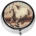Pill Box, Small Pill Case for Purse & Pocket, Cute Medicine Organizer Travel Pillbox, Portable Pill Container Holder to Hold Vitamins, Medication, Fish Oil and Supplements,Prancing White Horse