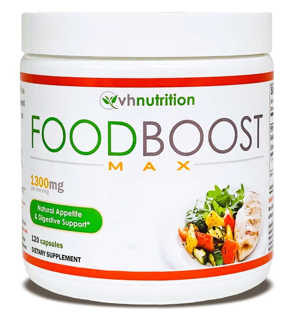 VH Nutrition | FoodBoost MAX | 1300mg Appetite Stimulant* Weight Gain Pills* for Men and Women | Formulated with Gentian, Turmuric, Fennel | 120 Capsules