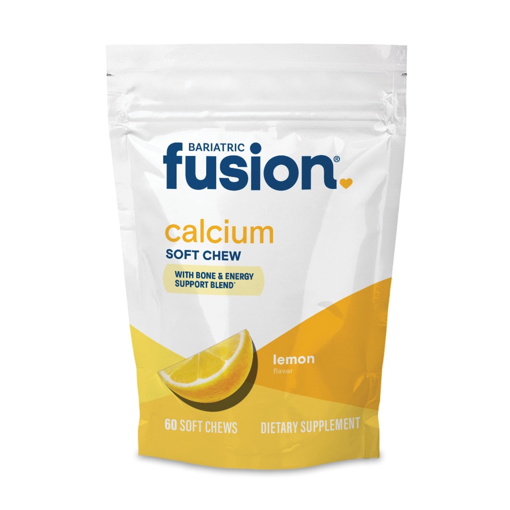 Bariatric Fusion Bariatric Calcium Supplement Chews | Calcium Citrate with Vitamin D3 Bariatric Vitamin | Sugar Free Chewable | 500mg | Lemon | 60 Count