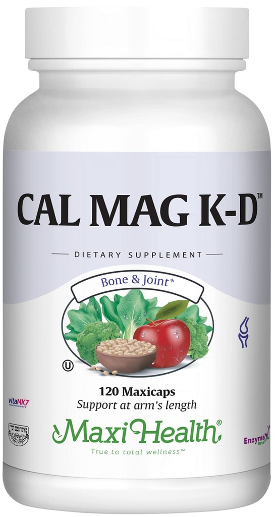 Maxi Health Men and Women 500 mg Calcium Supplement with Vitamin D3 (2000 IU), Magnesium (250 mg) and Vitamin K2 (150 mcg) - Bone, Teeth and Joint Support - 120 Capsules