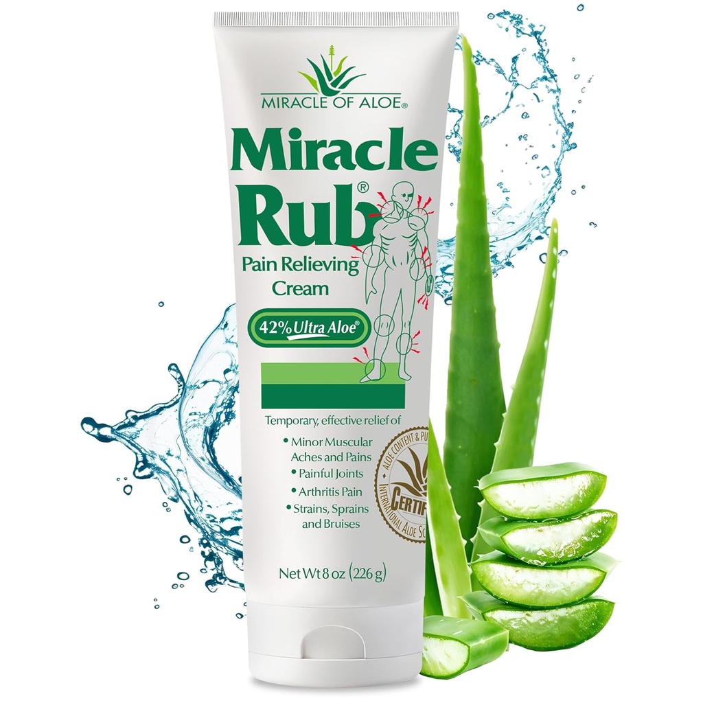 Miracle of Aloe Miracle Rub Pain Relieving Cream 8 oz, Fast & Effective Relief for Arthritis, Muscle, and Joint Pain - Maximum Strength UltraAloe Formula, Topical Analgesic