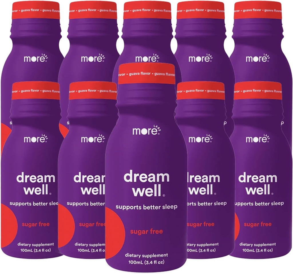 More Labs Dream Well Holistic Sleep Shot Drink 10 Pack | Non-Habit Forming | Lemon Balm, Melatonin and Glycine | Sleep Support Solution