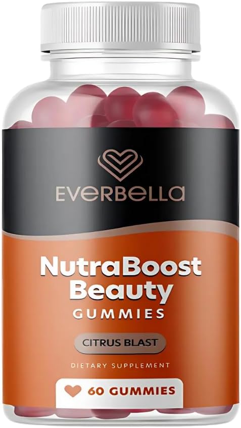 Nutraboost Beauty Gummies, Vegan Collagen Booster, Biotin, Skin Hair and Nails, Vitamin A, E, C, Citrus Flavor, 30 Day Supply, Sugar-free
