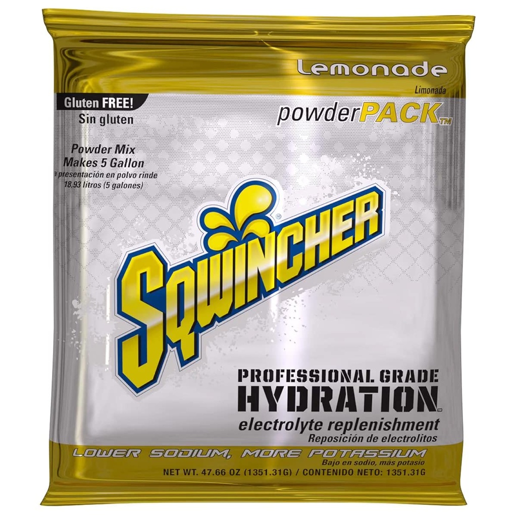 Sqwincher Powder Pack | Lemonade Flavored | Low Calorie | Low Sodium | Electrolyte Replenishment Hydration Drink Mix | Just Add to 5 Gallons of Water | 47.66 oz packet (pack of 16)