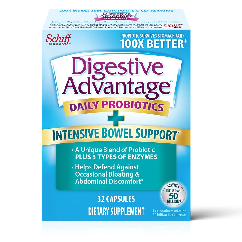Digestive Advantage Intensive Bowel Support Probiotic Defends Against Gas & Bloating, 32 Count Capsules