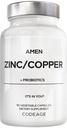 Amen Zinc & Copper Supplement + Probiotics, 3 Months Supply, One Per Day - 50 mg Zinc Picolinate Vitamin Pills - Essential Minerals Supplements – 2 Billion CFUs Probiotic – Vegan, Non-GMO, 90 Capsules