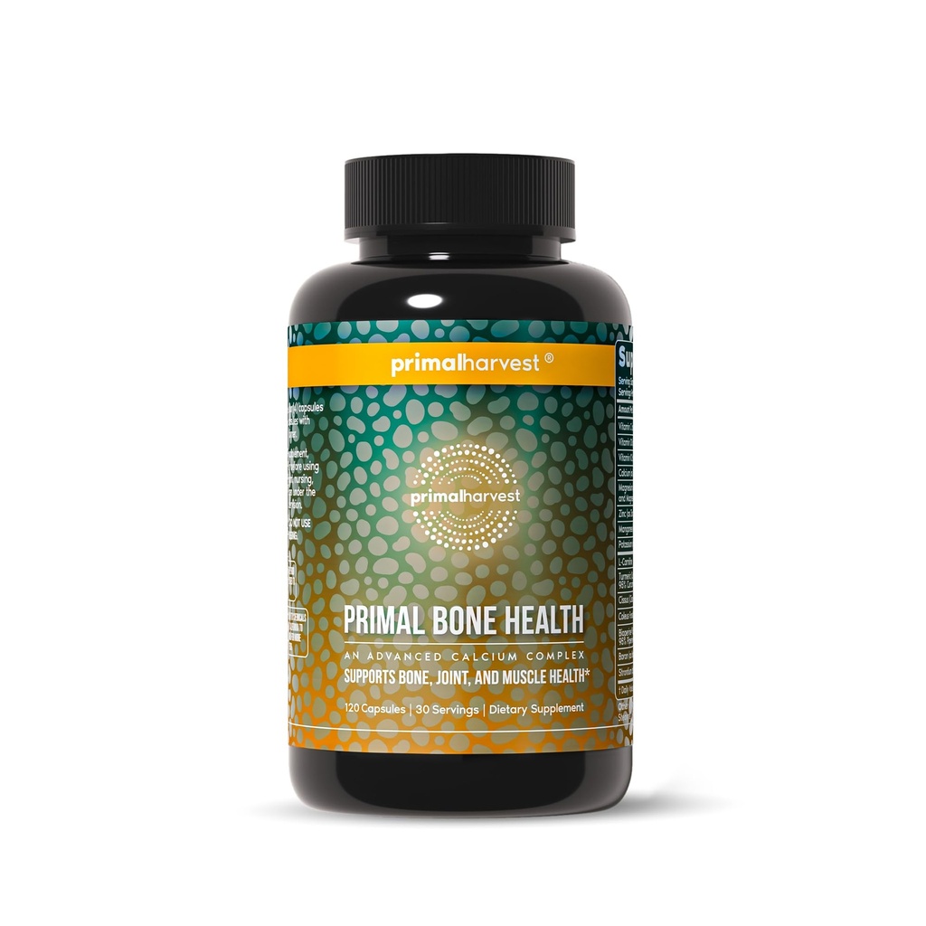 Primal Harvest Primal Bone Health Calcium Carbonate Bone Health Complex for Men & Women with Calcium, Magnesium, Zinc, Manganese, Potassium, & L-Carnitine (1 Pack)