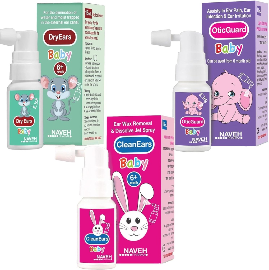 NAVEH PHARMA All Baby Products (Dry Ears Baby, Otic Guard Baby,Clean Ears Baby) 3 X 0.5 Fl Oz ENT LINE