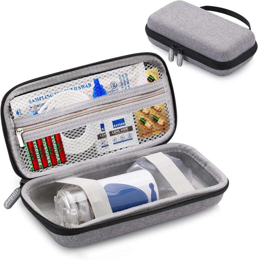 Portable Nebulizer Case for Travel, Inhaler Cases for Kids & Adult Handheld Asthma Machine, Medical Supplies Organizer, Electronic Organizer Cases for Cord, Charger (Grey)