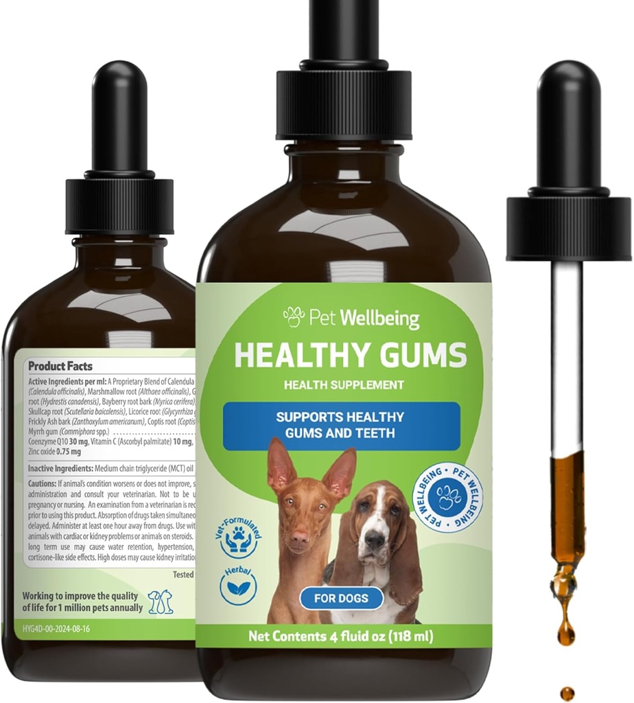Pet Wellbeing Healthy Gums for Dogs - Gums & Dental Health, Oral Care, Healthy Breath, Coenzyme Q10, Zinc Oxide, Calendula, Marshmallow Root - Veterinarian-Formulated Holistic Topical 4 oz (118 ml)
