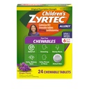 Zyrtec Children's Dye-Free Chewables for 24 Hour Allergy Relief, 10 mg Cetirizine Hydrochloride Antihistamine Tablets, Kids Allergy Medicine Relieves Sneezing & Itchy Throat, Grape, 24 ct