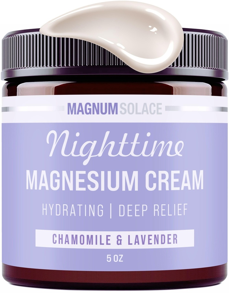 Magnum Solace Magnesium Lotion – Nighttime Magnesium Cream – Apply to Legs, Arms or Chest - Topical Magnesium Chloride – USA Made and Safe for Kids (Chamomile Lavender)