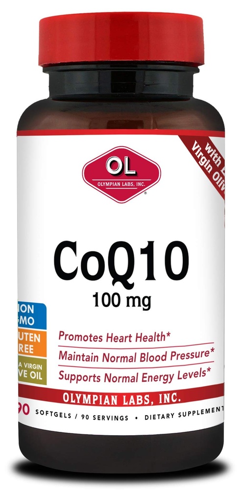 Olympian Labs Coenzyme Q10 100mg Softgels formulated with Extra Virgin Olive Oil, Heart Health Support, Cell Protection from Free Radicals
