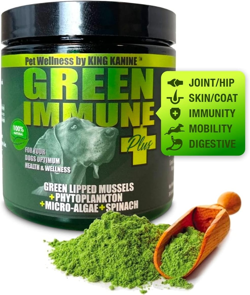 King Kanine Green Inmune Plus Multivitamin and Mineral 6 oz | Organic Powder to Improve Join Mobility & Allergy Relief | Inflammatory Supplement for Dogs Care | Veterinarian Approved