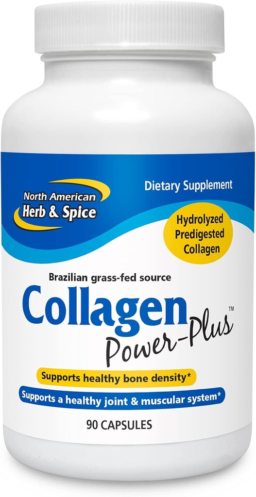 NORTH AMERICAN HERB & SPICE Collagen Power-Plus - 90 Capsules - Collagen Supplement - Joint & Muscle Support, Healthy Hair, Skin & Nails - Bromelain, Papain, Vitamin C - Non-GMO - 30 Servings