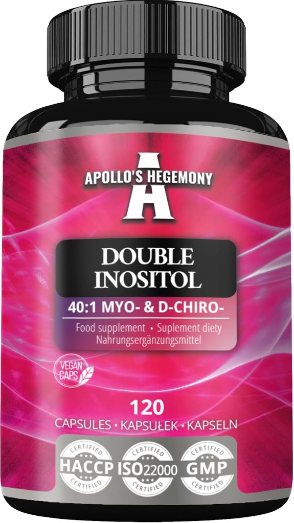 APOLLO'S HEGEMONY Double Inositol 120 Vegan Capsules - Myo-Inositol + D-Chiro-inositol in Optimal 40:1 Ratio - 615 mg per Capsule - 4 Months Supply - Vitamin B8 Supplement