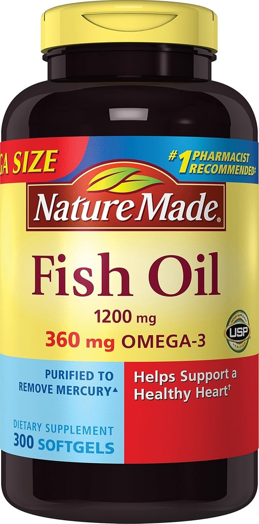 Nature Made 1200mg of Fish Oil, 2400 per Serving, 360mg of Omega-3, 300 Softgels, 300 Count (Pack of 1)