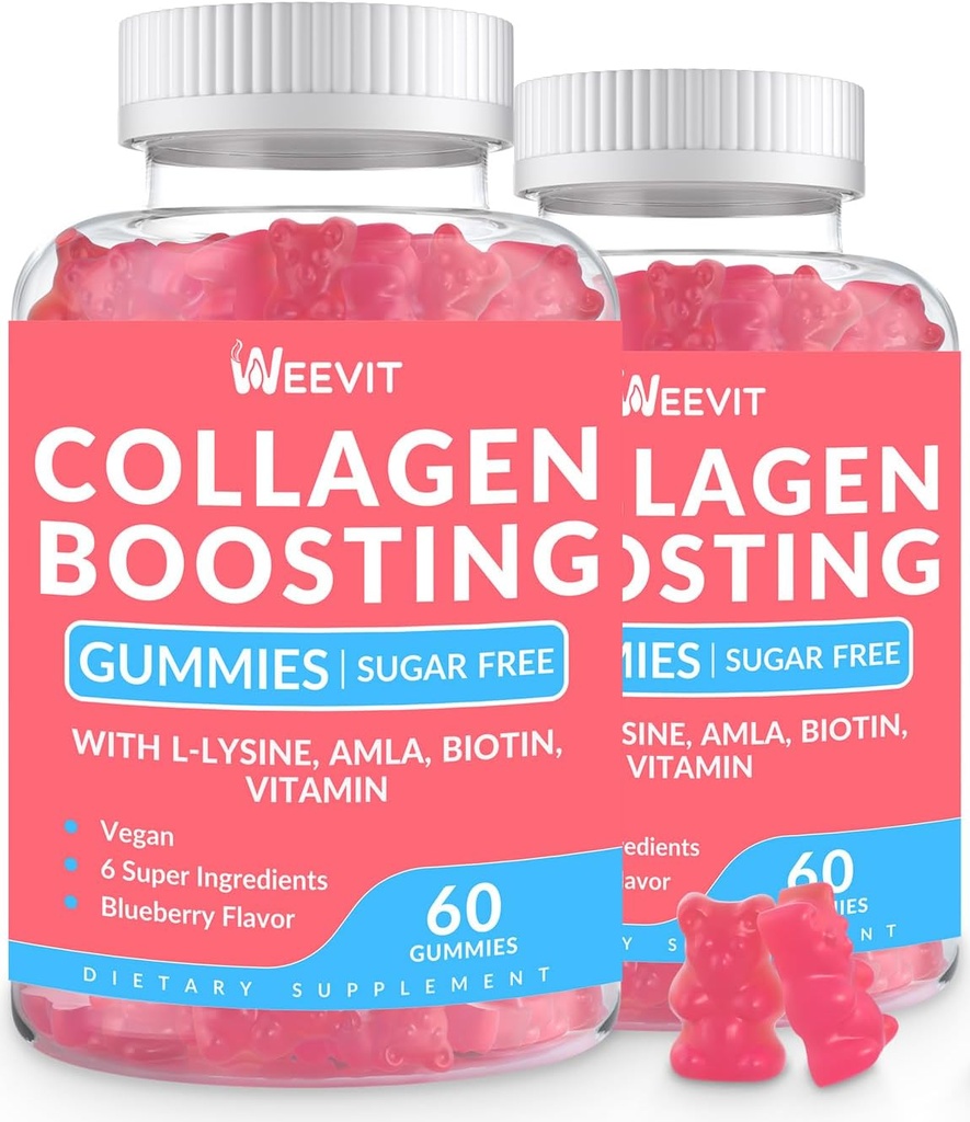 Collagen Boosting Gummies, Vegan Collagen Gummies for Women with L-Lysine, Amla, Biotin, Vitamin C, A, E, Collagen Booster Gummies Supplement for Hair Skin Nails