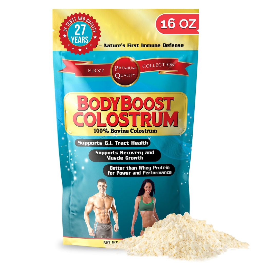 BodyBoost Whole Colostrum, 100% Bovine Colostrum Powder, Immune Booster with Immunoglobulin & Lactoferrin, Grass Fed Colostrum for Gut Health, 16 oz