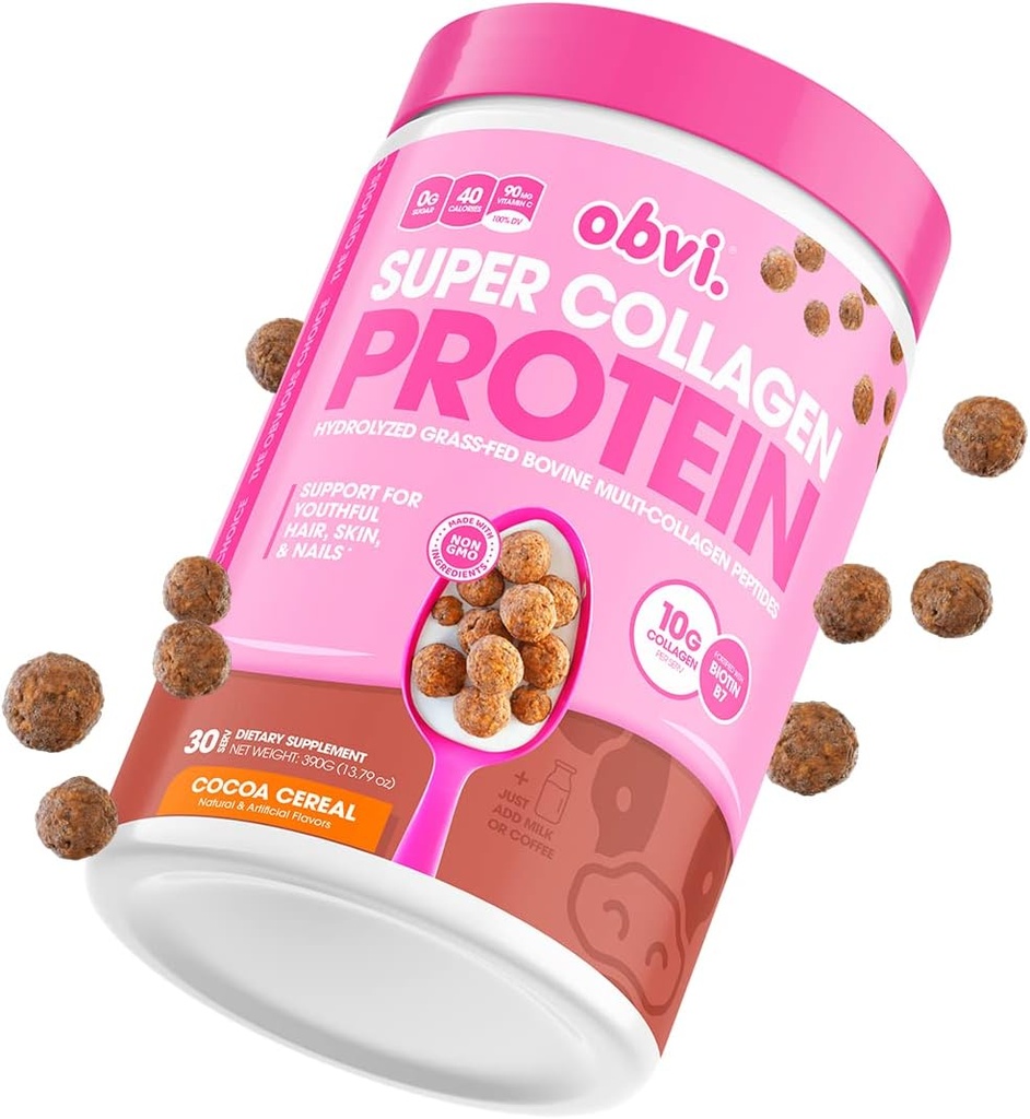 Obvi Multi-Collagen Super Protein Powder (Chocolate Cereal, 14 Oz) | Keto-Friendly, Gluten and Dairy Free | Hydrolyzed Grass-Fed Bovine Collagen Peptides | Supports Gut Health,Healthy Hair, Skin,Nails
