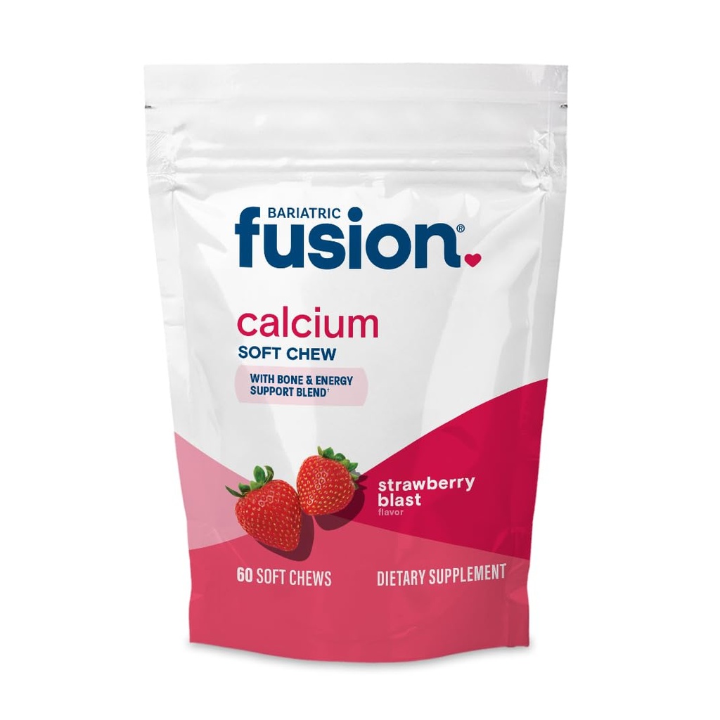 Bariatric Fusion Bariatric Calcium Supplement Chews | Calcium Citrate with Vitamin D3 Bariatric Vitamin | Sugar Free Chewable | 500mg | Strawberry | 60 Count