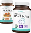 Turmeric & Lions Mane (1-Month Supply) Mindful Turmeric Bundle of Organic Turmeric Curcumin with Black Pepper & Ginger (120 Caps) & Organic Lions Mane Mushroom 10:1 Extract (60 Caps)