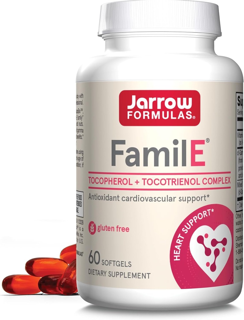 Jarrow Formulas Famil-E - Promotes Heart & Cardiovascular Health - Contains All Eight Members of the Vitamin E Family - Rich in Gamma Tocopherol & Tocotrienols - 60 Softgels