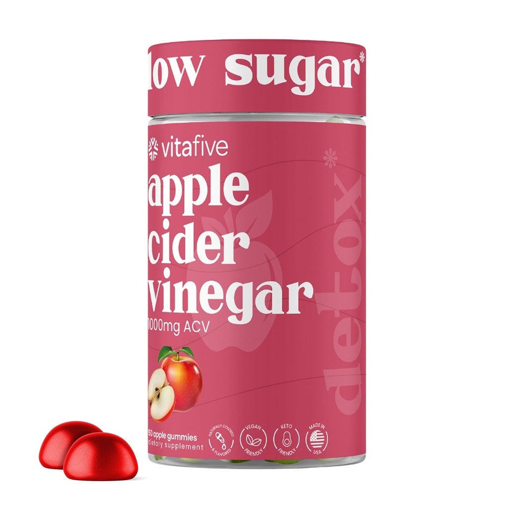 vitafive Apple Cider Vinegar Gummies, 500mg of Apple Cider Vinegar per Gummy, Boost Gut Health, Colon Support, Vegan, Gluten Free (50 Ct)