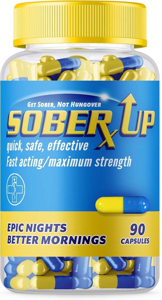 SOBER UP Maximum Strength Remedy & Fast Acting Relief • Party Smart Pills • Anytime You Drink Vitamin Supplement w/DHM + Glutathione + Chlorella + L-Theanine (USA)