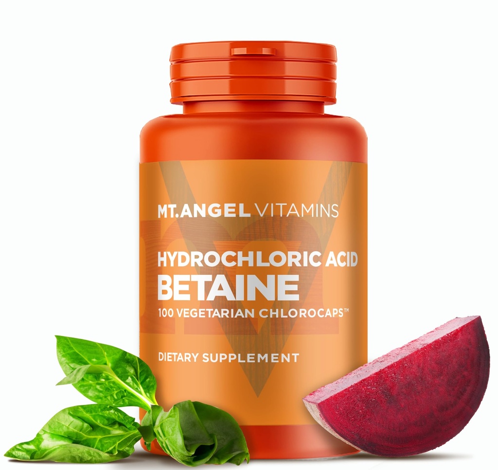 Mt. Angel Vitamins - Hydrochloric Acid Betaine, Supports Healthy Digestion & Gastric Juices (100 Vegetarian Chlorocaps)
