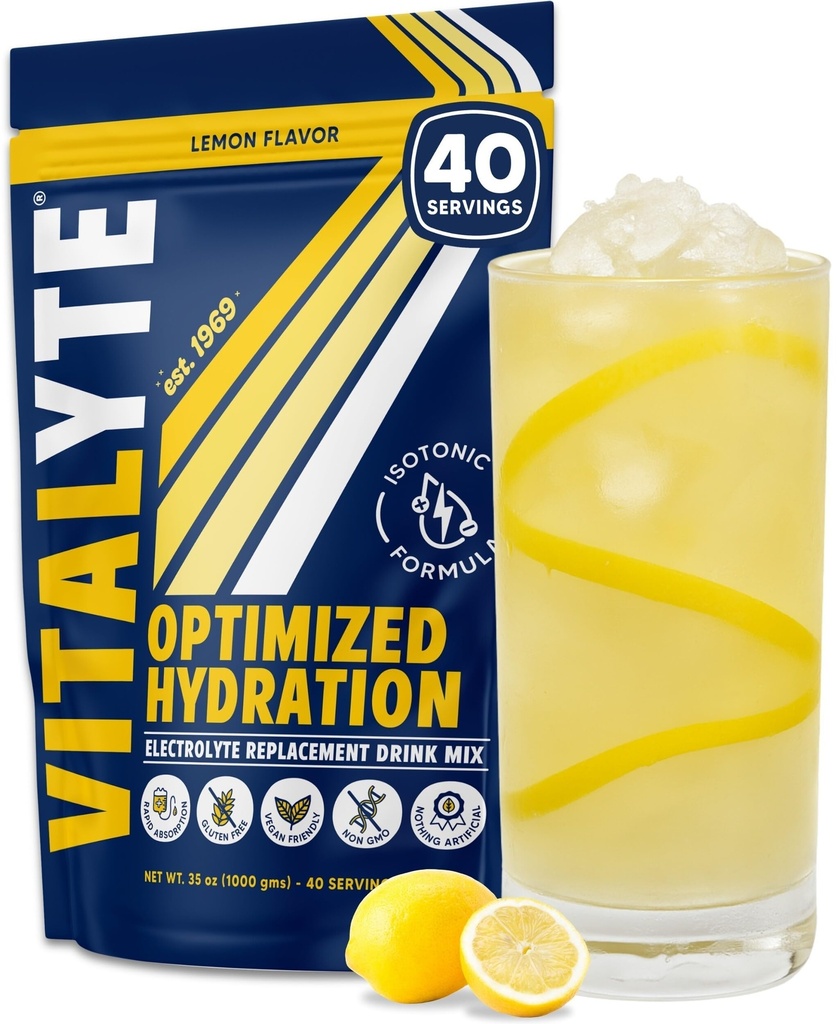 Vitalyte Electrolyte Powder Drink Mix, Isotonic Electrolyte Hydration Mix, Gluten Free Post Workout Powder Mix, Pack of 1, 35 oz., Lemon Flavor