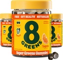 8Greens Daily Fiber Super Greens Gummies - Tangerine Flavor: Boost Immune System & Digestive Health with 8 Real Greens - Non-GMO Formula, Chewables, 50 Gummies, Pack of 3