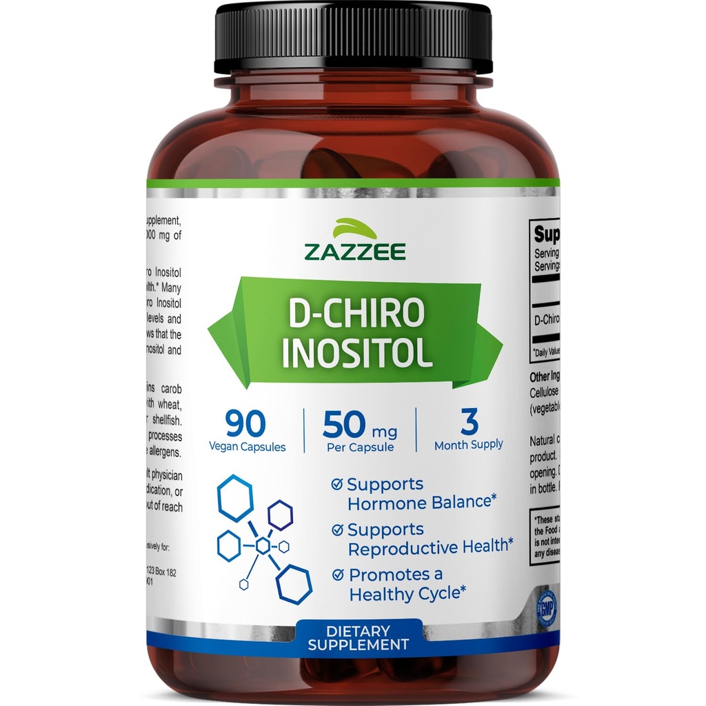 Zazzee D-Chiro-Inositol, 50 mg per Capsule, 90 Vegan Capsules, Ideal Dosage for 40:1 Ratio with Myo-Inositol, 3 Month Supply, 100% Vegetarian, Non-GMO