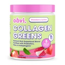 Obvi Collagen Greens | Organic Greens Superfood Powder with Collagen Peptides | Probiotics for Gut Health, Skin, Hair, Nails | Gluten-Free, Zero Sugar | Strawberry Lychee Flavor, 25 Servings