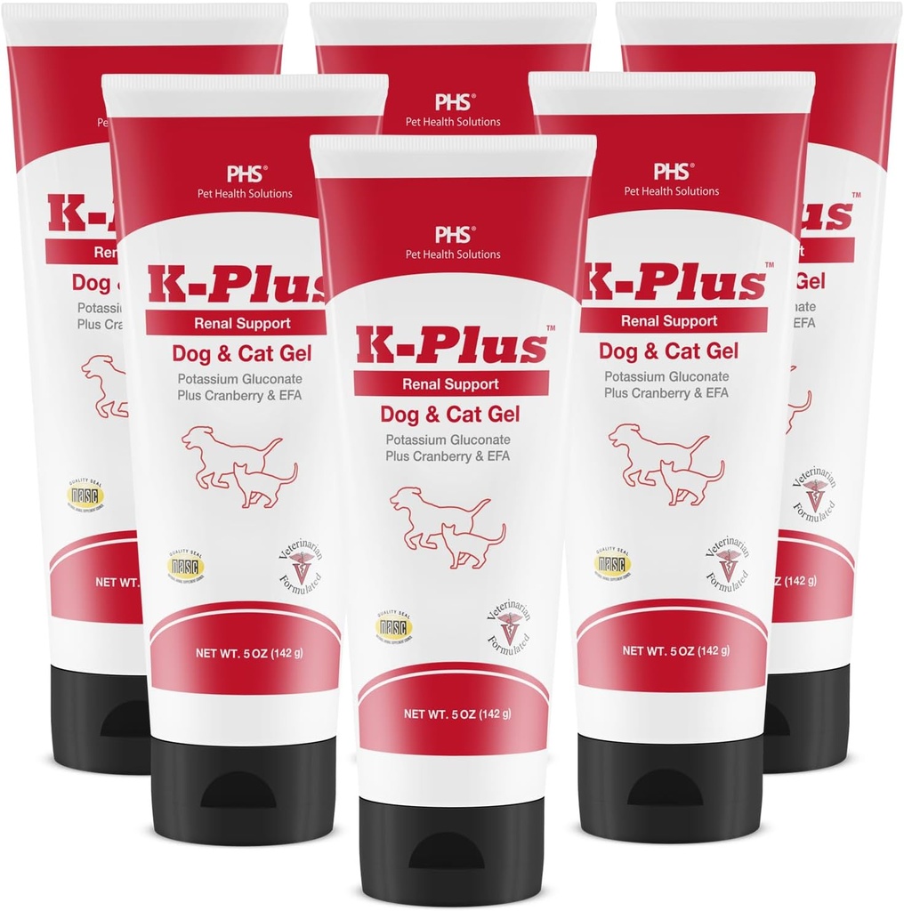 K-Plus Potassium Gluconate Renal Gel Plus Cranberry and EPA for Dogs and Cats - Veterinarian Approved Renal Supplement - Supports Potassium Balance - (6 Pack, Gel)